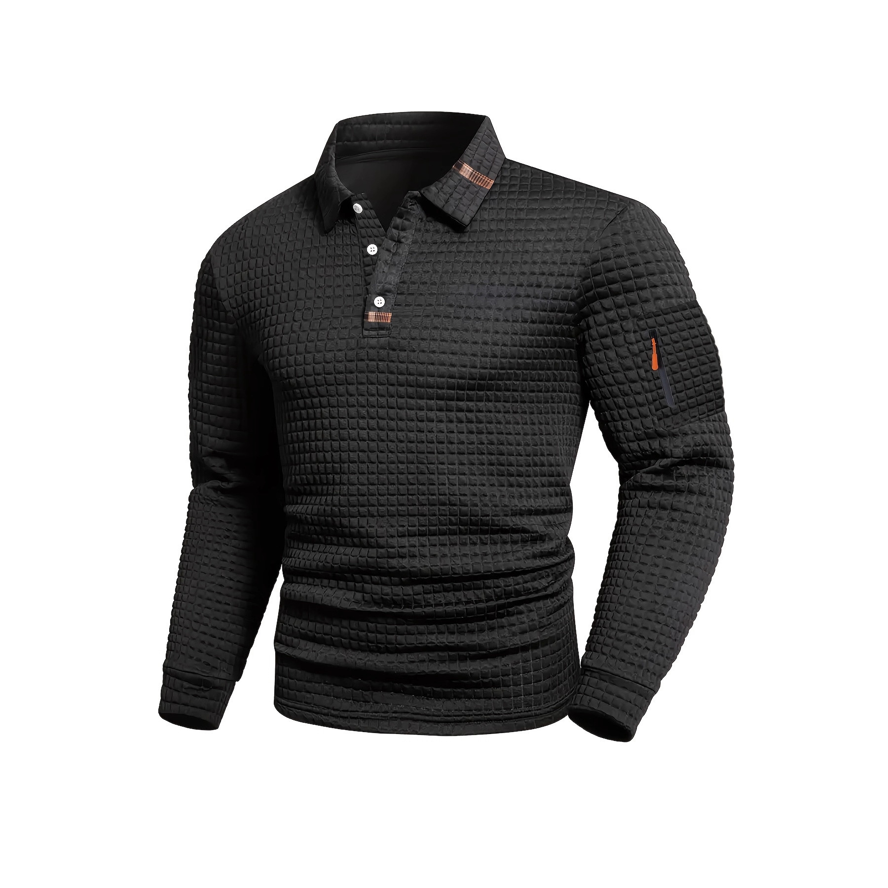 Polo da uomo monocromo con colletto con cuciture e zip_voghion.com