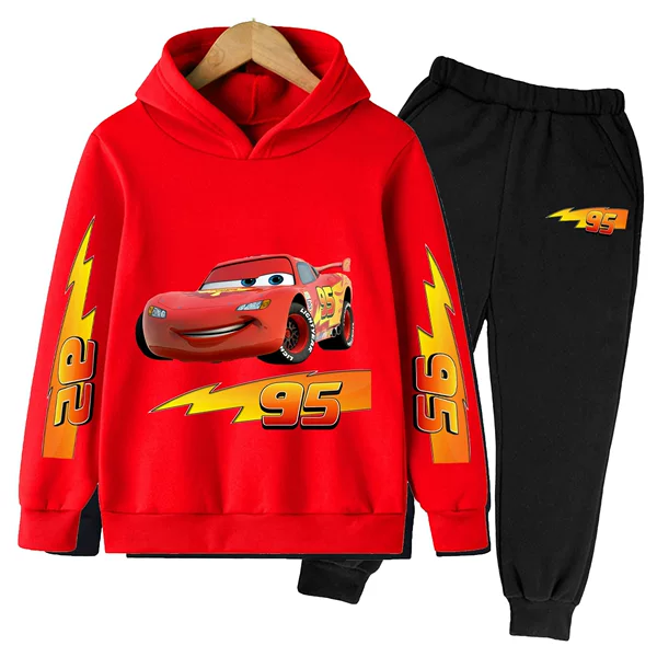 2025 New Lightning Mcqueen Printed Hooded Sweatshirt + Pants Set for Boys and Girls Harajuku Casual Sweatshirt and Sweatpants