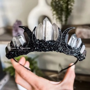 Natural Crystal Black Moon Accessories White Crystal Black Edge Crown Hair Accessories Amethyst White k Moon Crown