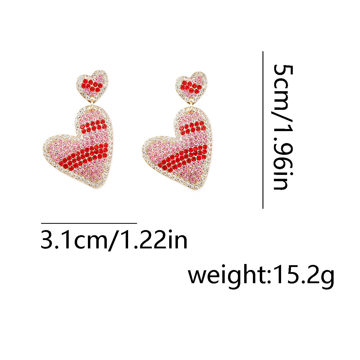 20g Weight 304 Stainless Steel Ear Needle Material 1 Pair Lady Heart Shape Zinc Alloy Zircon Drop Earrings
