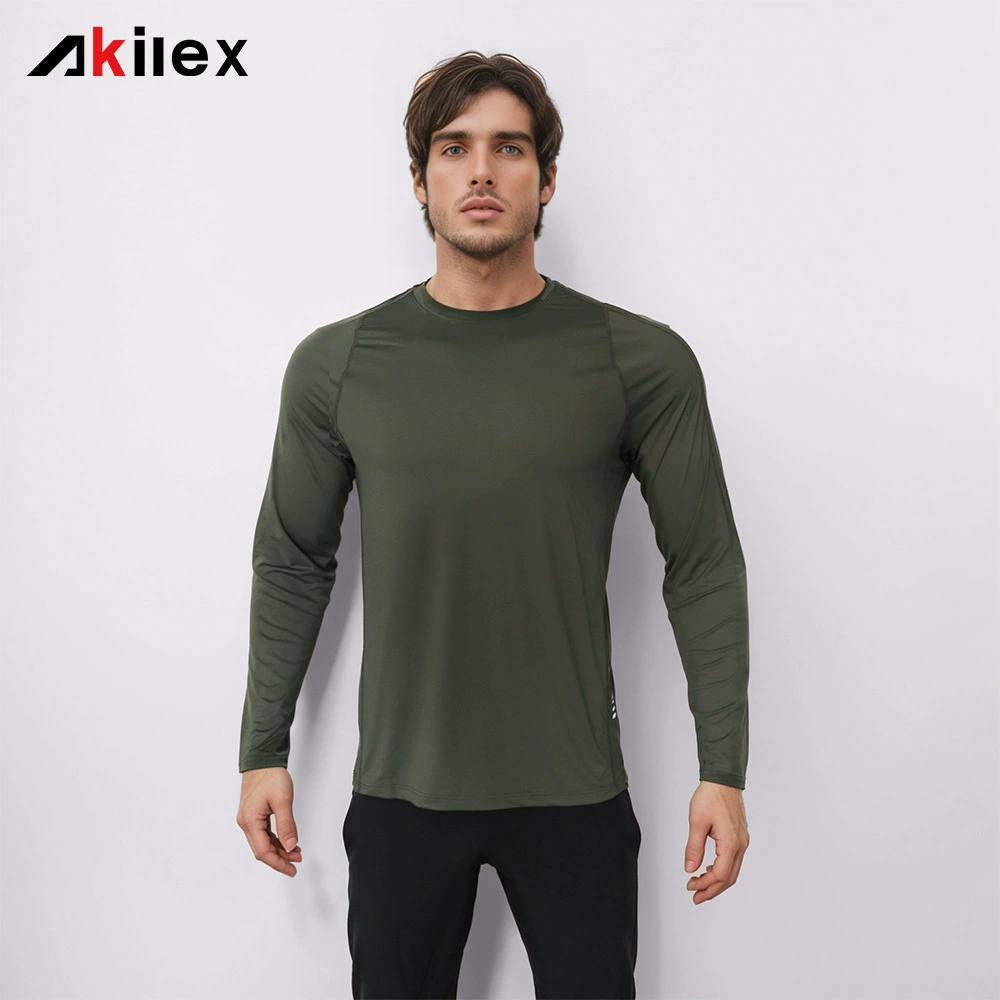 Akilex бег с длинными рукавами фитнес-футболка рыболовный костюм повседневный дышащий быстрый сухой топ ветрозащитный солнцезащитный козырек