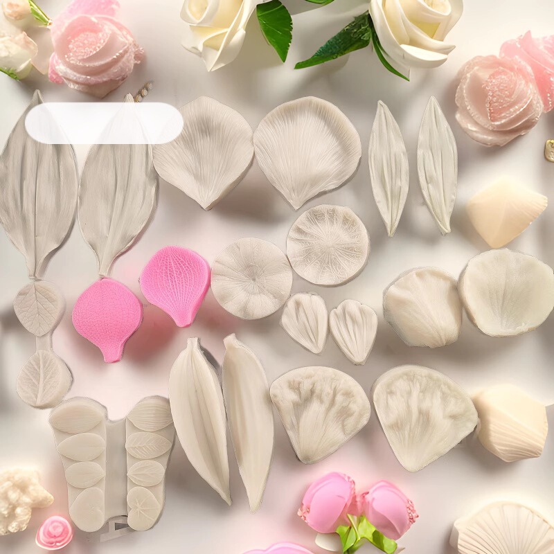 Fondant Double-Sided Texture Rose Petal Press Mold Leaf Mold Silicone Mold DIY Baking Tools Dessert Cake