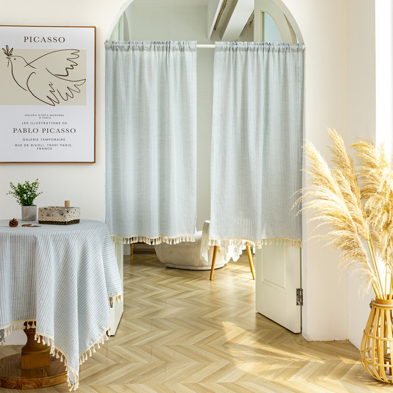 Cortina corta colgante de fieltro con borlas para puerta, estilo coreano, ideal para estancias en casas de familia japonesas, sin necesidad de taladrar._voghion.com