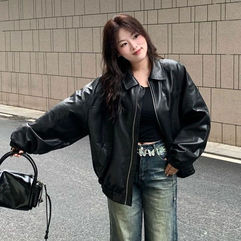 美式复古黑色皮衣外套女春秋新款2025年辣妹感美拉德穿搭上衣|undefined