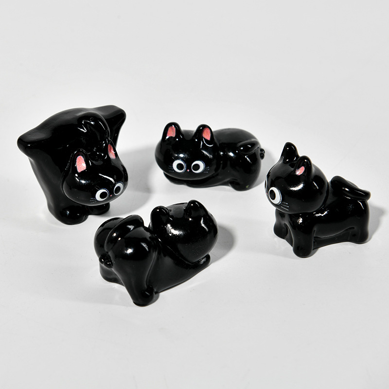 漫画立体小さな黒猫動物樹脂かわいい diy クリエイティブキーホルダージュエリーアクセサリーデスクトップ車の装飾品|undefined