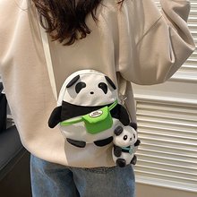 可爱熊猫包包2024秋季新款卡通双肩包软妹大学生上课迷你单肩女包