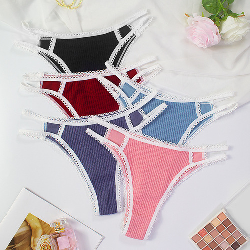 Cross-border new style underwear for women, knitted women's pure cotton crotch double strap design sexy French foreign trade seamless briefs