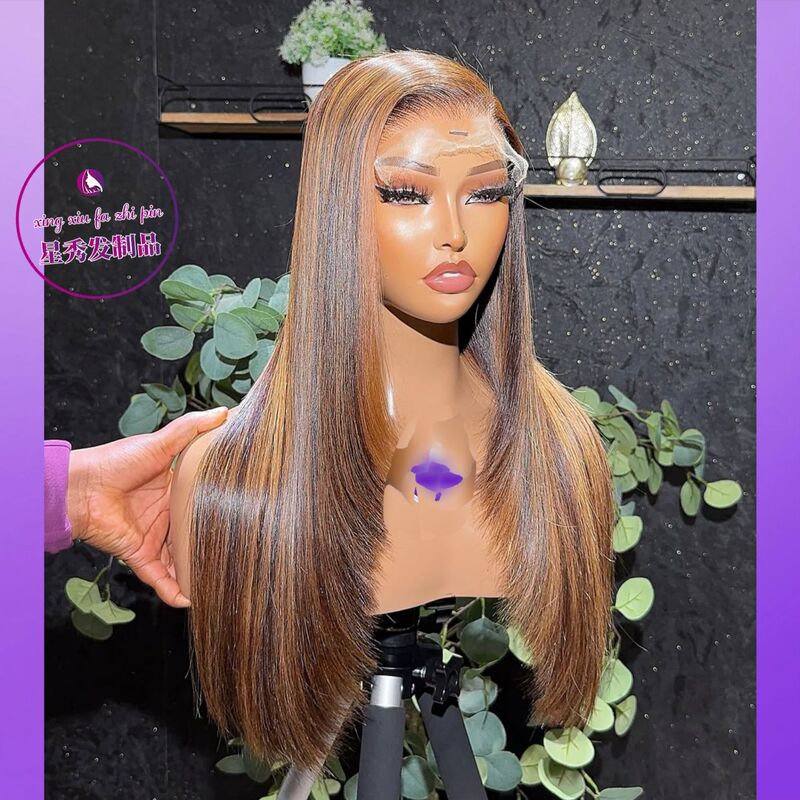 Cross-Border Real Human Hair 1B/27 Human Hair Wig 13X4 Transparent Lace Front Long Curly Wig