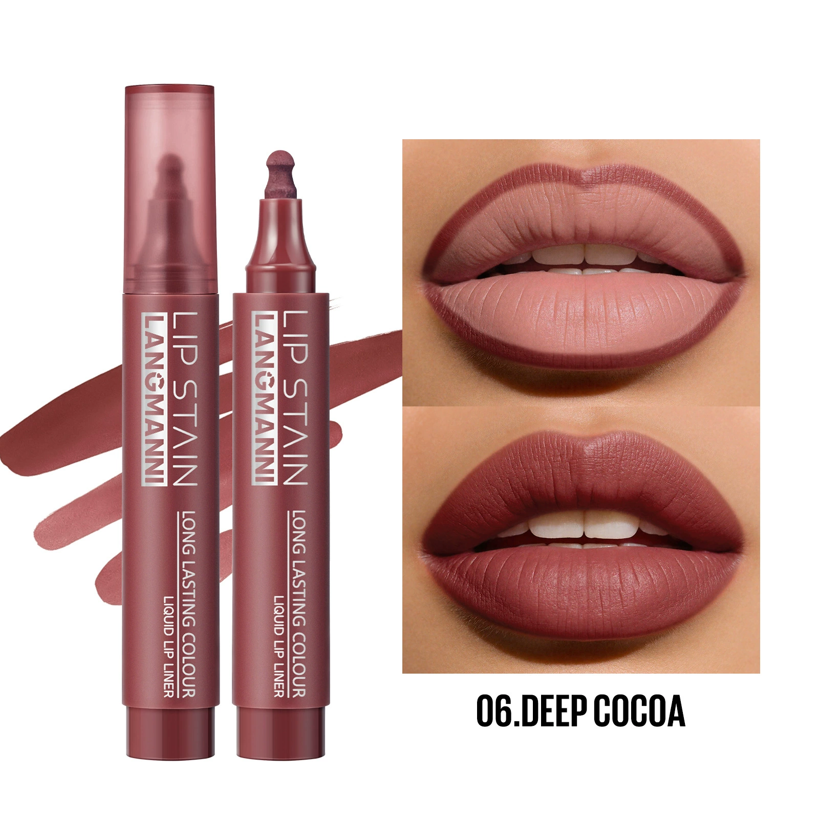 Контур для губ Liquid Lip Liner (LANGMANNI), стойкий, 3 мл, набор из 6 оттенков, тонкий аппликатор