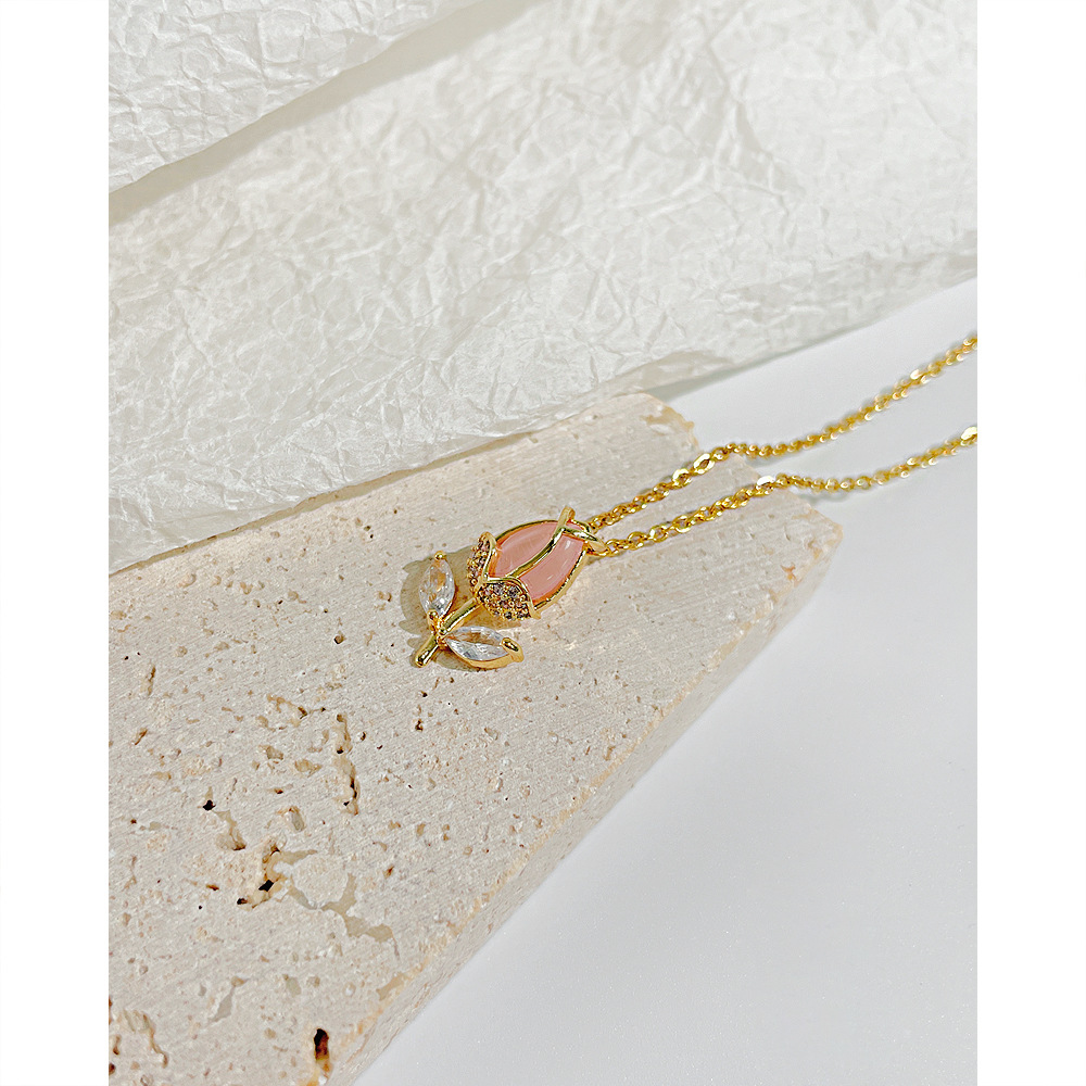 Sweet Flower Stainless Steel Pendant Necklace Plating Inlay Zircon Stainless Steel Necklaces_colorza_5