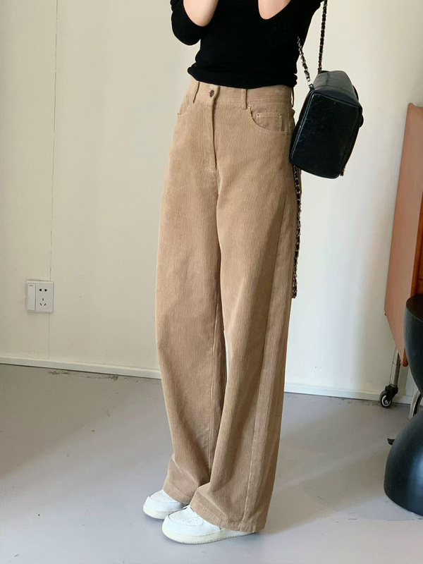 Highly Recommended! Pear-Shaped Body Pants~ Khaki Retro Corduroy Straight-Leg Slimming Hip-Covering Pants Highly Recommended! Pear-Shaped Body Pants~ Khaki Retro Corduroy Straight-Leg Slimming Hip-Covering Pants