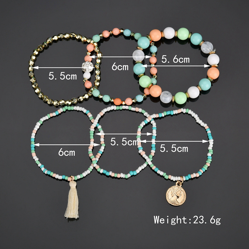 Casual Bohemian Human Round Alloy Seed Bead Beaded Tassel Plating Women's Bracelets display picture 2