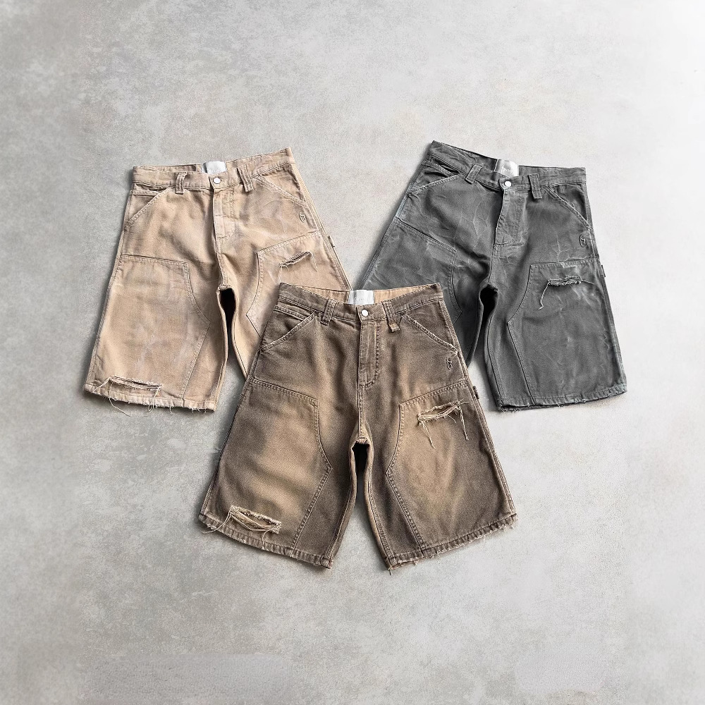 Pantalones Cortos Vaqueros Deslavados de Estilo Hip-Hop Europeo y Americano, Estilo Retro Y2K, Rotos y Holgados para Hombre