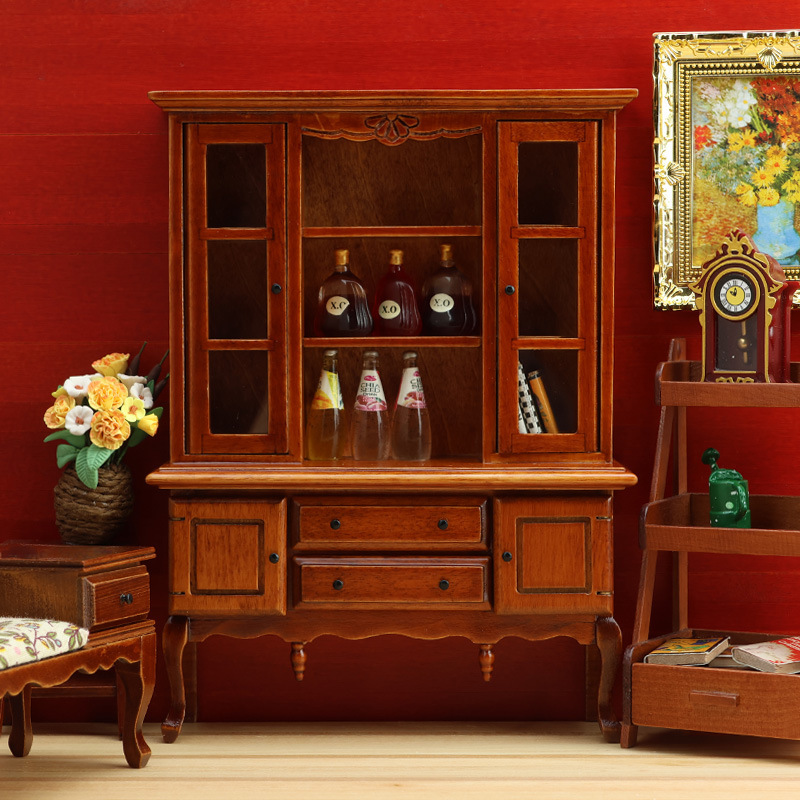 1:12娃娃屋dollhouse迷你家具模型木质微缩工艺品欧式复古柜子|undefined