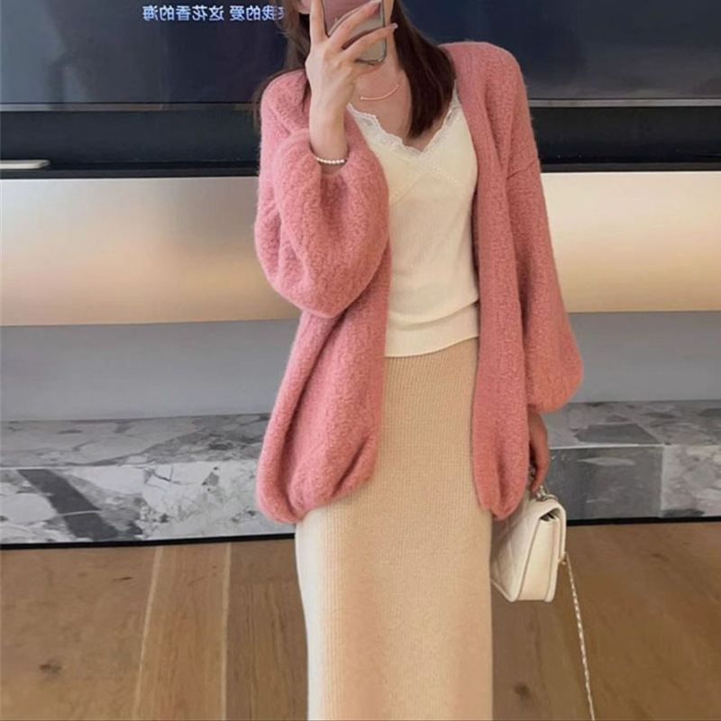 软糯韩系慵懒风气质毛衣外套女秋冬宽松大码洋气新品感针织开衫女|undefined