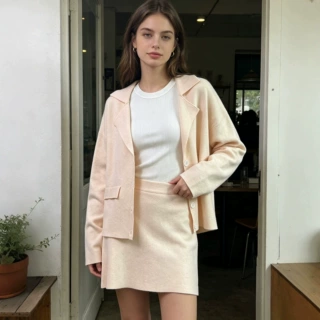跨境外贸欧美女装时尚套装女式针织开衫短裙两件套春秋毛衣批发厂