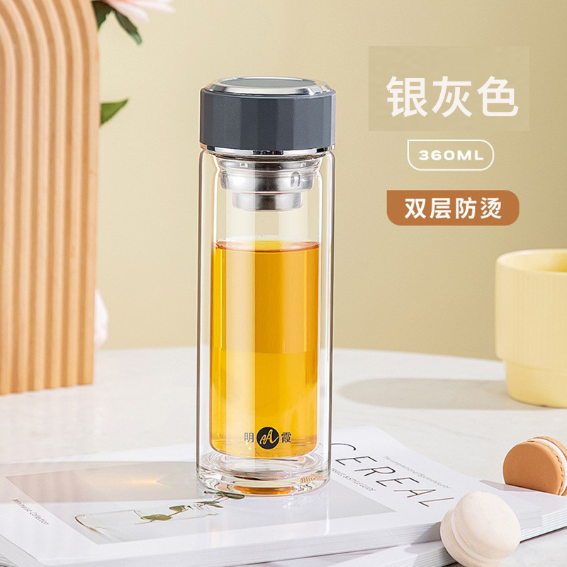 Mingxia ガラス二重層高ホウケイ酸塩増粘ティーカップメンズポータブル高価値オフィスウォーターカップ卸売カスタマイズ|undefined