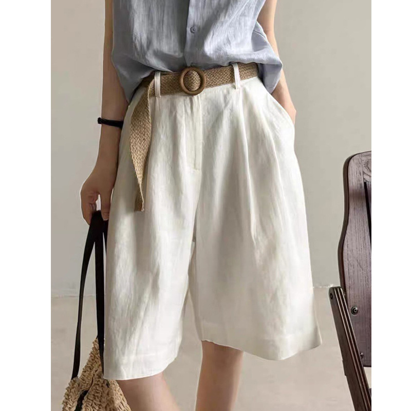 Recommended! Women's Linen Wide-Leg Pants, Summer Casual High-Waisted Shorts, Loose Five-Point Pants, Drapey and Slimming Straight-Leg Pants