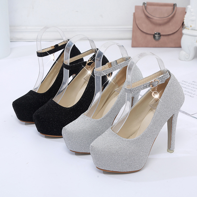High Heels Spring and Autumn New Stiletto Silver Comfortable Super High Heels Women's Shoes Catwalk Banquet Shallow Mouth Women's Shoes Wholesale