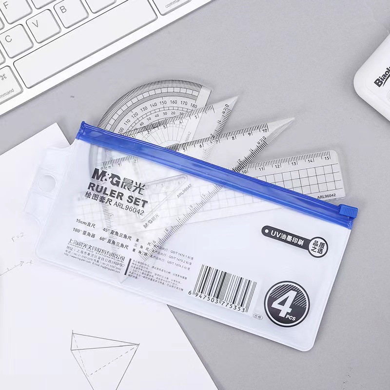 Morning light transparent ruler ins high-looking student ruler set triangle ruler protractor four-piece exam set