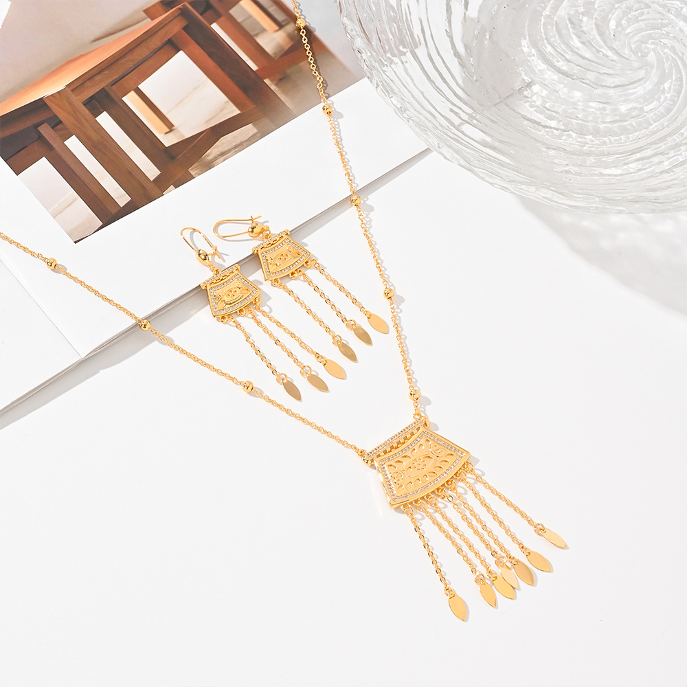 Selección transfronteriza de moda retro juegos de joyería de bronce dorado para mujeres pendientes de piedra de aluminio collares de orejas joyerías de Oriente Medio para mujeres