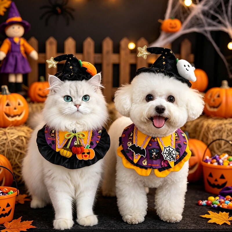 Pet Halloween costume: cat pumpkin head, funny collar, and drool bib for dogs, teddy bears, and small to medium-sized dogs Pet Halloween costume: cat pumpkin head, funny collar, and drool bib for dogs, teddy bears, and small to medium-sized dogs