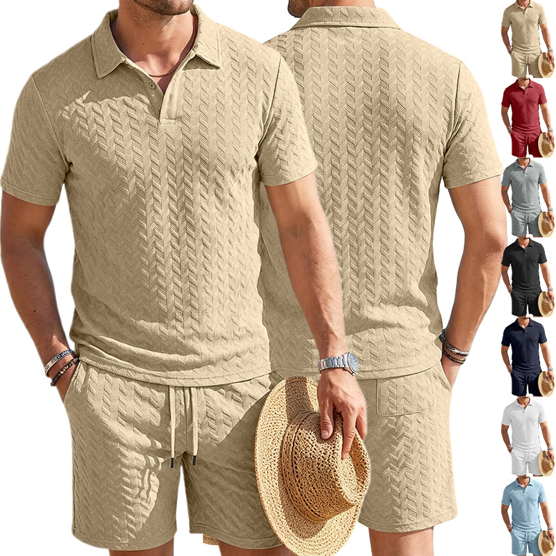 Conjunto de Camisa Polo de Jacquard para Hombre, Comercio Exterior Transfronterizo, Cuello Camisero Informal de Manga Corta para Verano, Suministro Directo de Fábrica en Existencia
