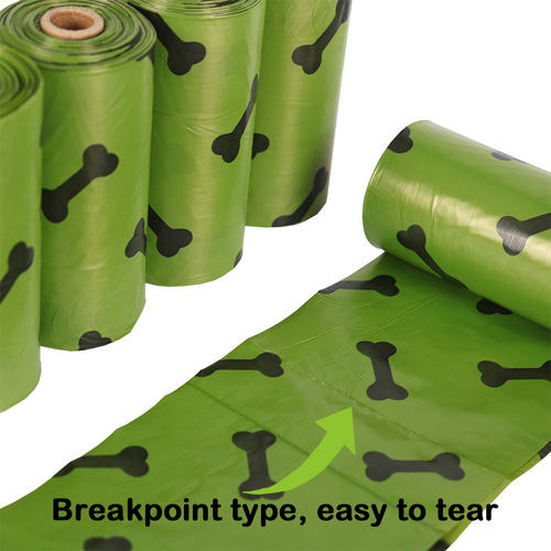 Army Green Bone Printed Dog Poop Bag Pickup Bag, 8 Rolls, 120 Bags, Pet Bags with Dispenser