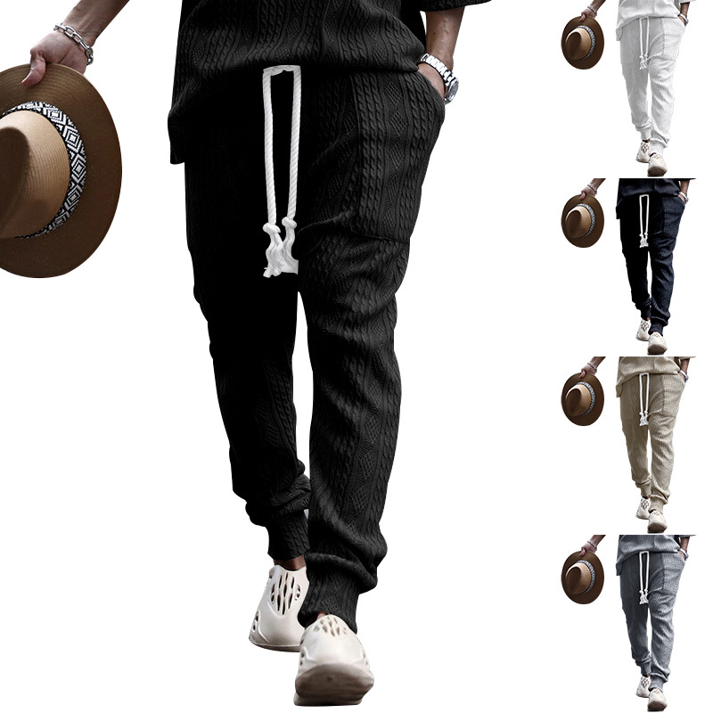 Men's Jacquard Jogger Pants, Casual Trousers With Drawstring_voghion.com