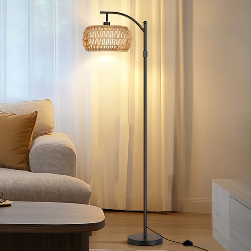 Cross-Border Lighting Floor Lamps Amazon Rattan Bohemian Style Floor Lamps Homestay Coastal Remote Control Nordic