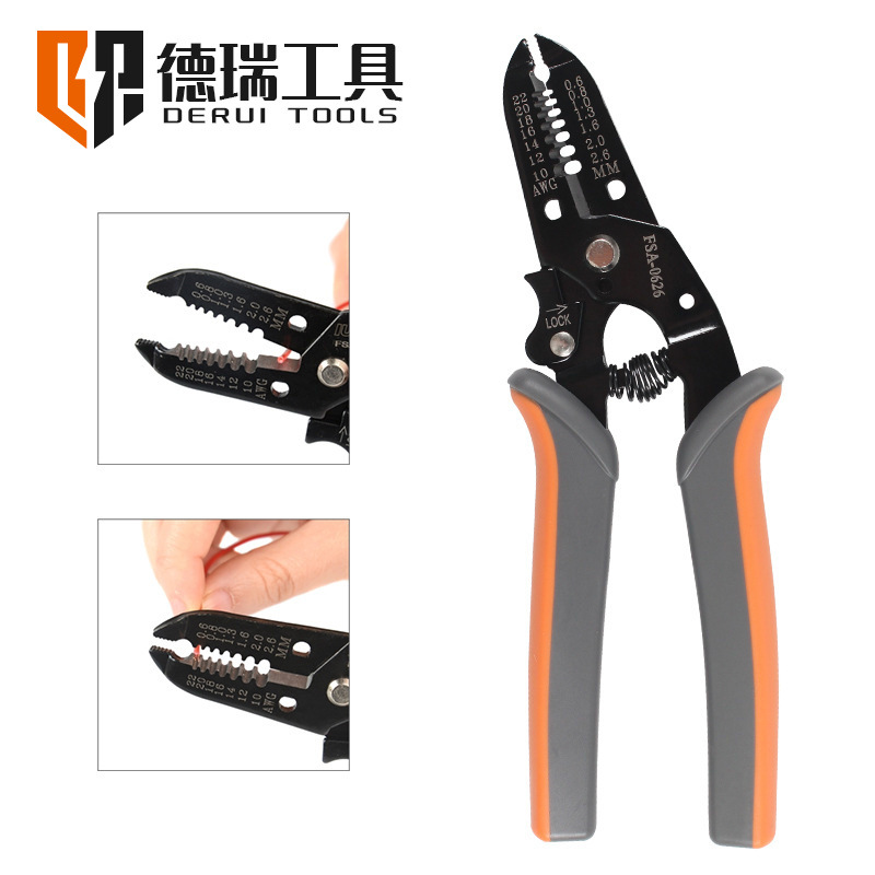 德瑞工具FSA-0626电线剥皮器光伏剥线 手动多功能绝缘导线剥线钳