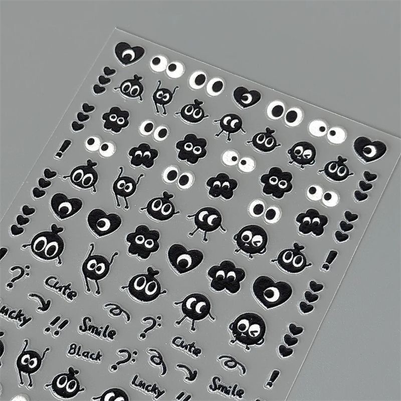 Xiaohongshu’S Popular Black and White Briquette Stickers Cartoon Cute Childlike DIY High-Looking Nail Art Decoration Stickers