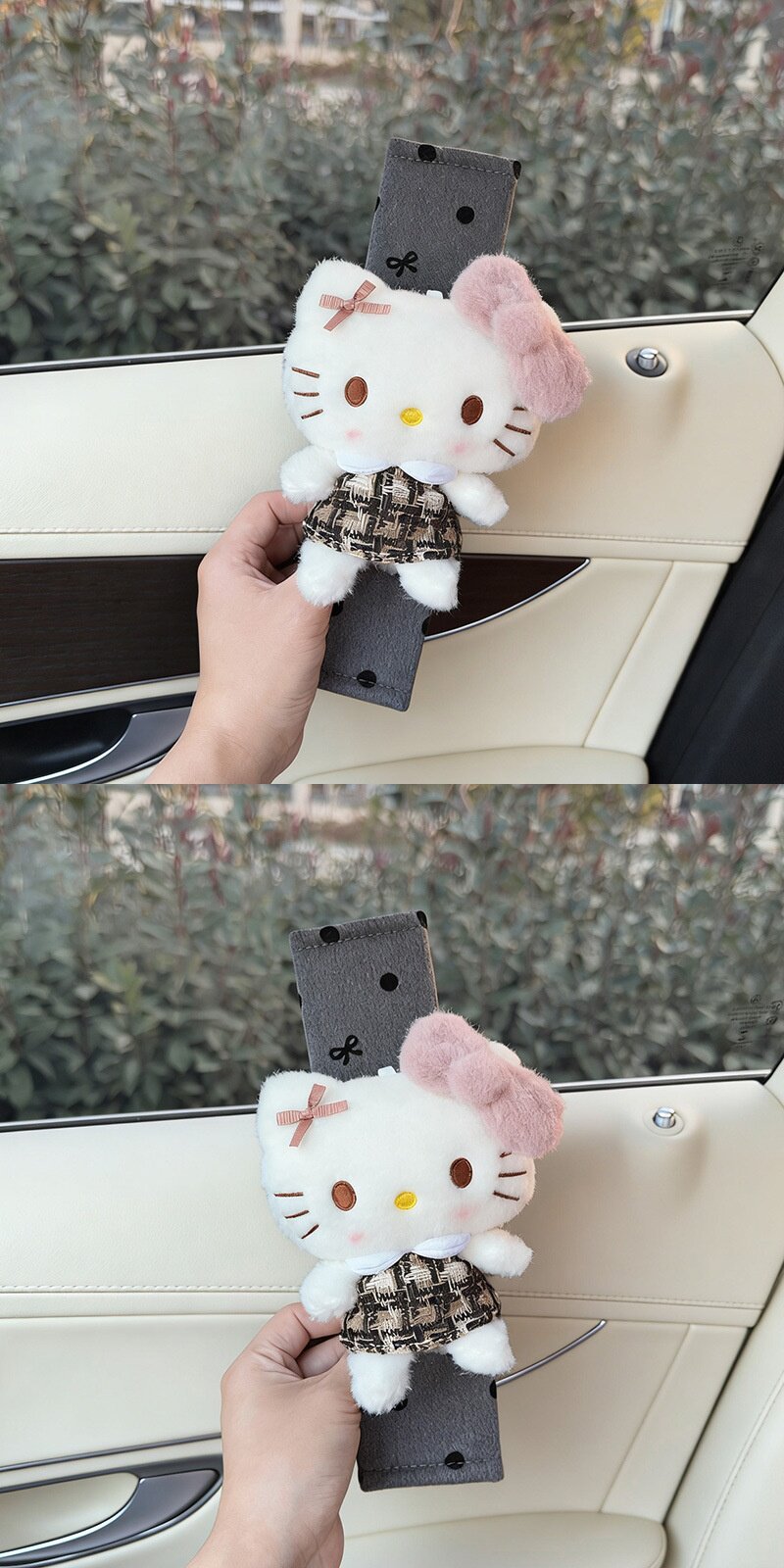 Cute Kt Kitten Car Interior Decoration, Car Seat Belt Plush Shoulder Protector, Cartoon Doll Anti-Neck-Strangling Cover, Creative