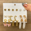 Earrings, retro set from pearl, European style, suitable for import, simple and elegant design, wholesale