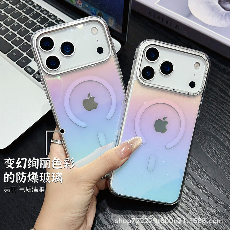 适用苹果17手机壳彩镀渐变色17Air透明闪粉iPhone17pro max磁吸壳|undefined