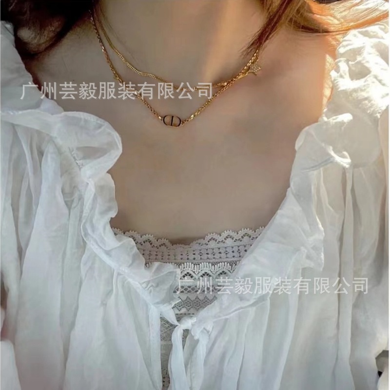実物写真 Dijia Djia ラベル付き CD スターダイヤモンド二層ネックレス レディース ライト ラグジュアリー 豚鼻 鎖骨チェーン ネックレス|undefined