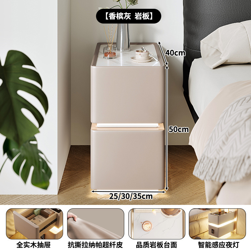 Mesita de noche inteligente, pequeña lámpara de banda ultra estrecha, cargador inalámbrico, gabinete de almacenamiento de dormitorio doméstico, gabinete estrecho con borde de cama de apartamento pequeño