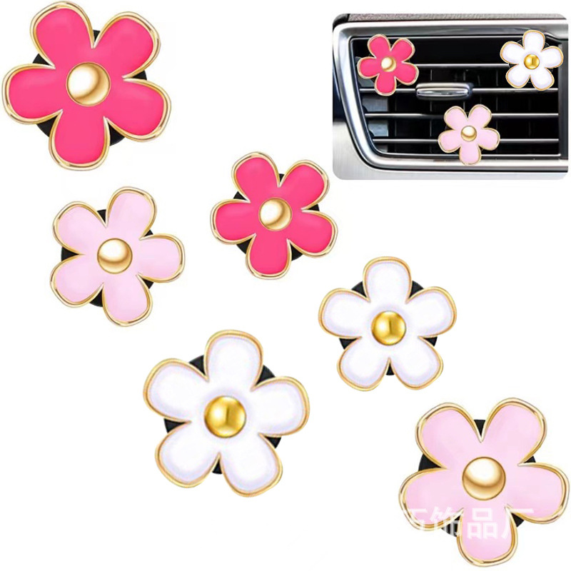 Crisantemo pequeño aire acondicionado salida de aire clip de perfume aleación pequeña margarita flor de cinco pétalos salida de aire del coche decoración de perfume