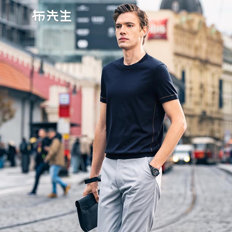 Mr. Bu シンプルで軽い高級メンズニット半袖 Tシャツ夏クール通気性ラウンドネックメンズトップ|undefined