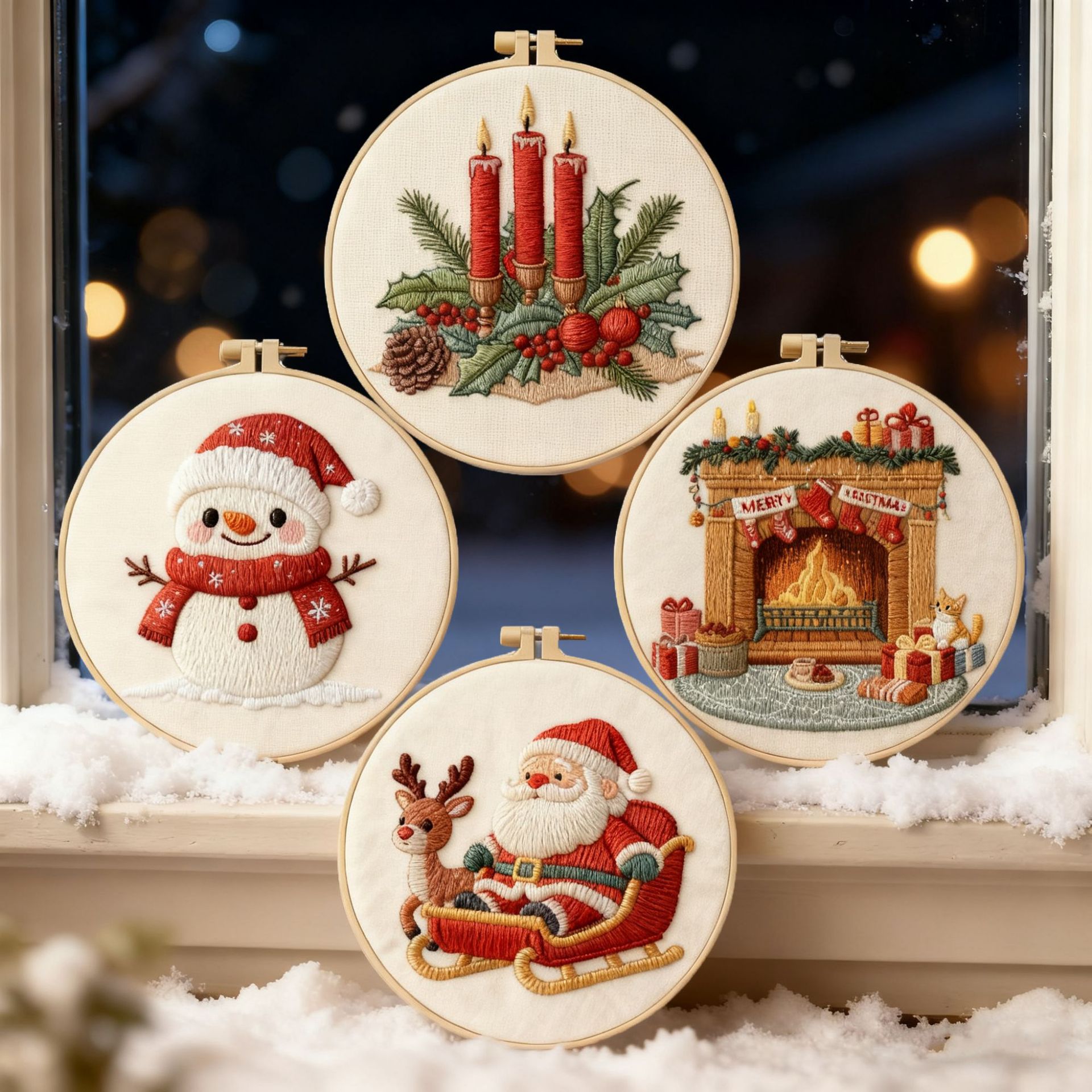 Nuevo bordado transfronterizo de Navidad DIY set de bordado de Navidad set de cuatro piezas decoración festiva