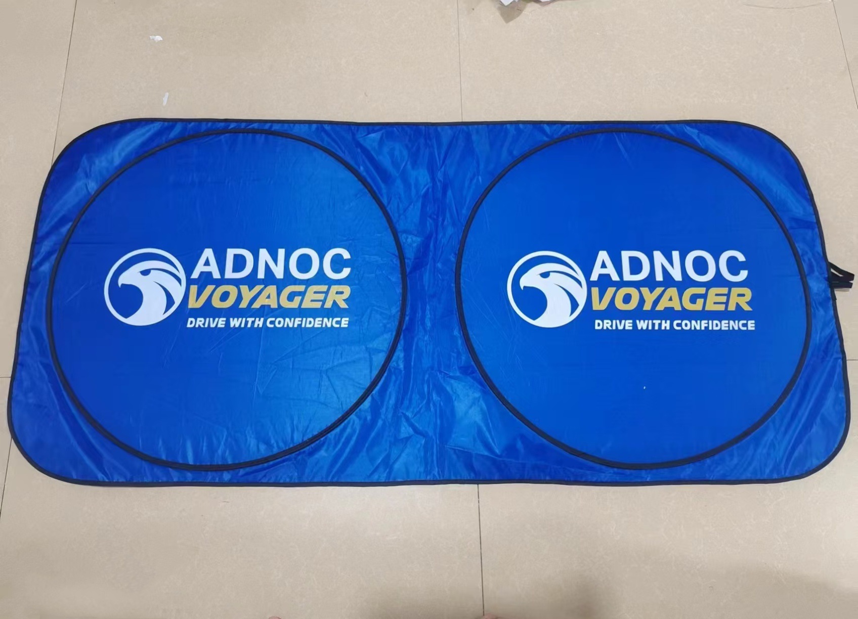 Universal heat insulation sun shield coated silver cloth car double ring sun visor printed LOGO car sun shield