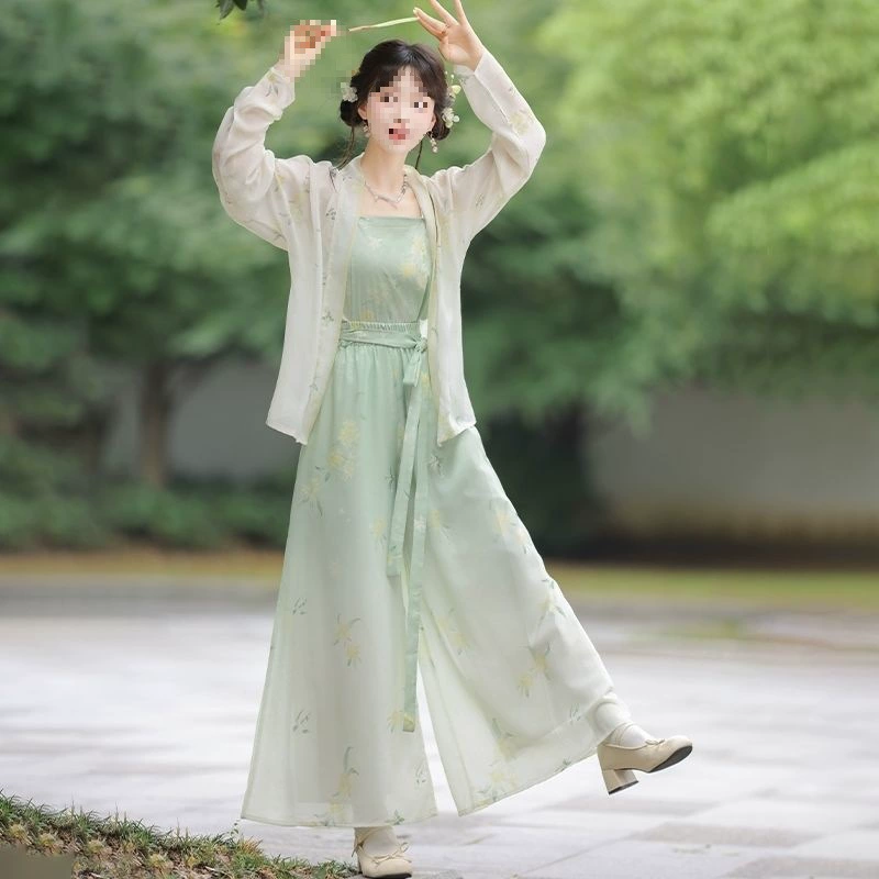 Haoheng Original Hanfu 2024 Song Dynasty Новые оригинальные аутентичные элементы Han Improved Song Pants Комплект из трех предметов на каждый день весной и летом.