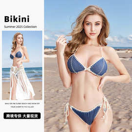 跨境分体泳衣露背女款夏季欧美时尚泳装沙滩性感分体比基尼套装