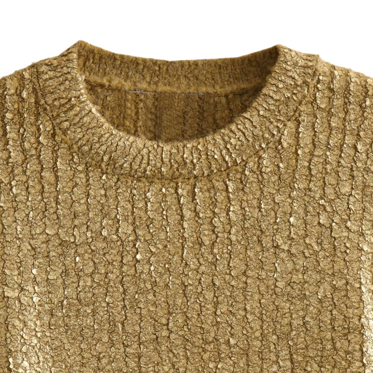 Maglione lavorato a maglia a maniche lunghe con scollo rotondo in metallo della serie Wind da donna autunno e inverno_voghion.com