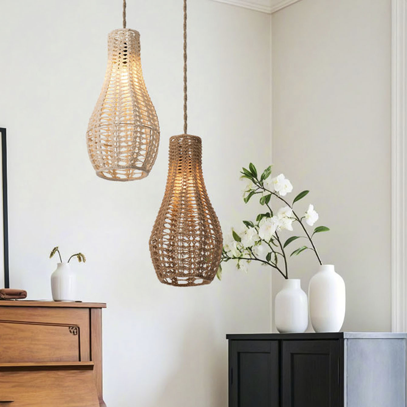 棉绳钩编装饰灯罩手工编织跨境工艺品室内民宿酒店创意装饰吊灯罩