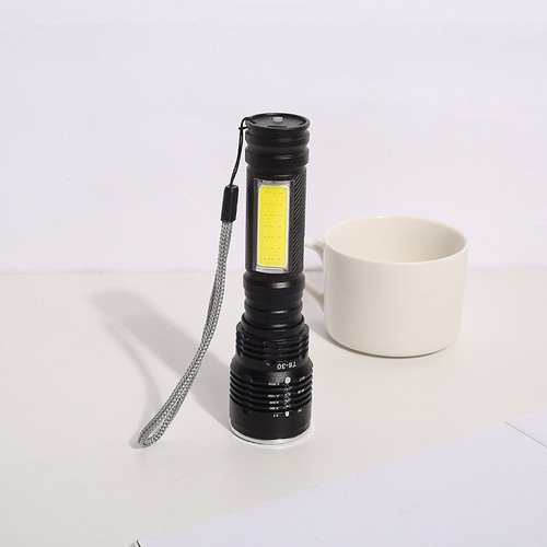 Cross-border special supply of strong light aluminum alloy rechargeable flashlight outdoor T6+COB lithium battery mini zoom flashlight