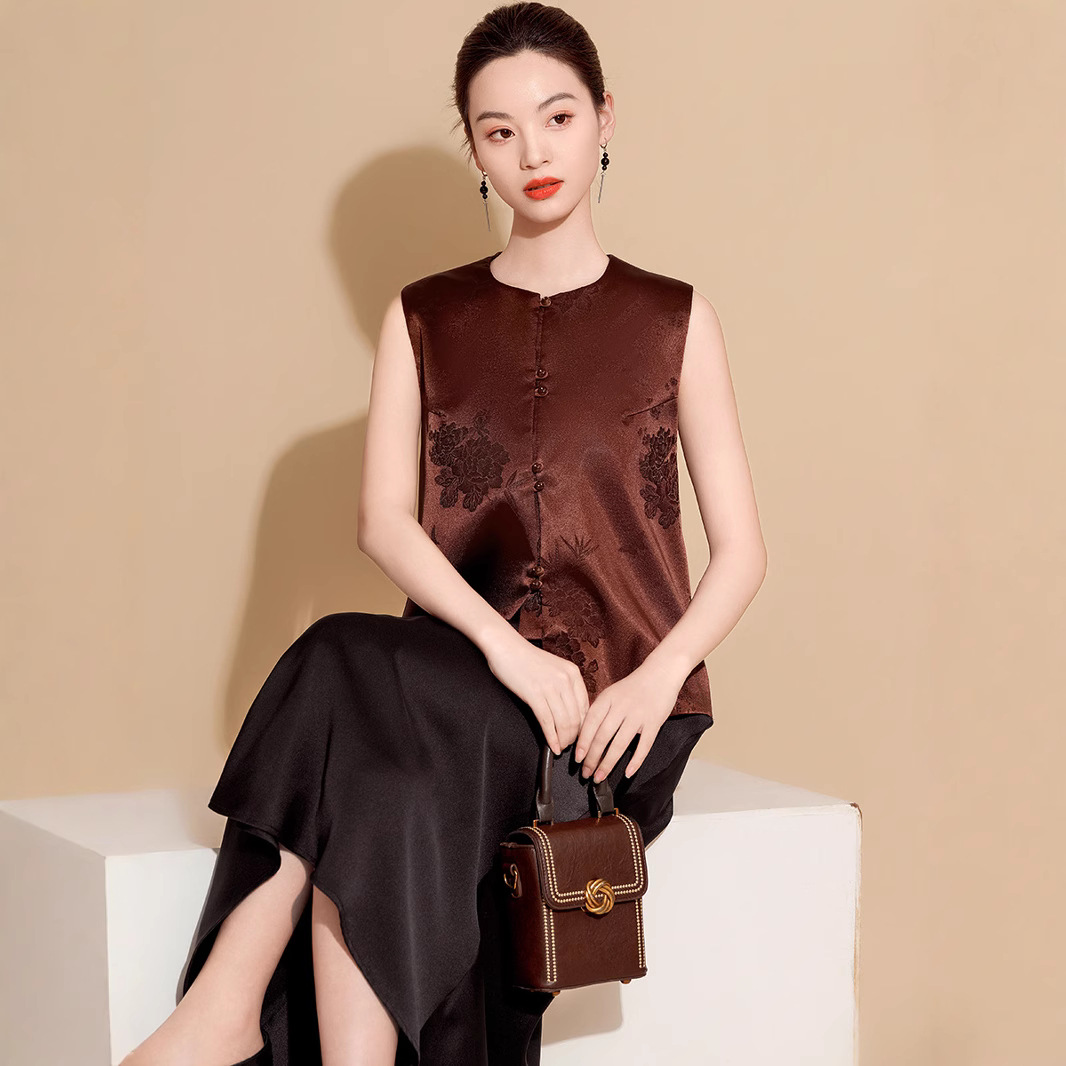 New Chinese Style Vest for Women Summer Printed Embroidered Vest Retro Round Neck Sleeveless Vest Jacket Layered