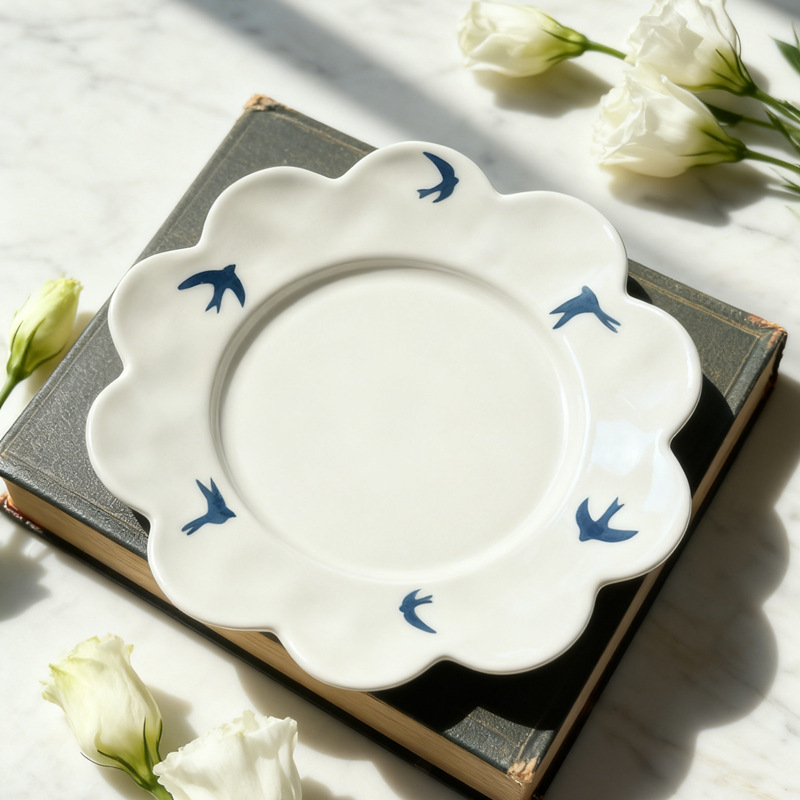 Transfronterizos mano mano pintada golondrina taza de cerámica retró nicho taza de café de desayuno conjunto de plato de taza de té