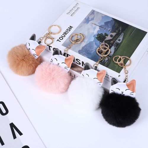 Ling Shang Cute Money Cat Plush Keychain with Rabbit Fur Balls, Cat Bag Accessory, Gift Manufacturer Direct Sale