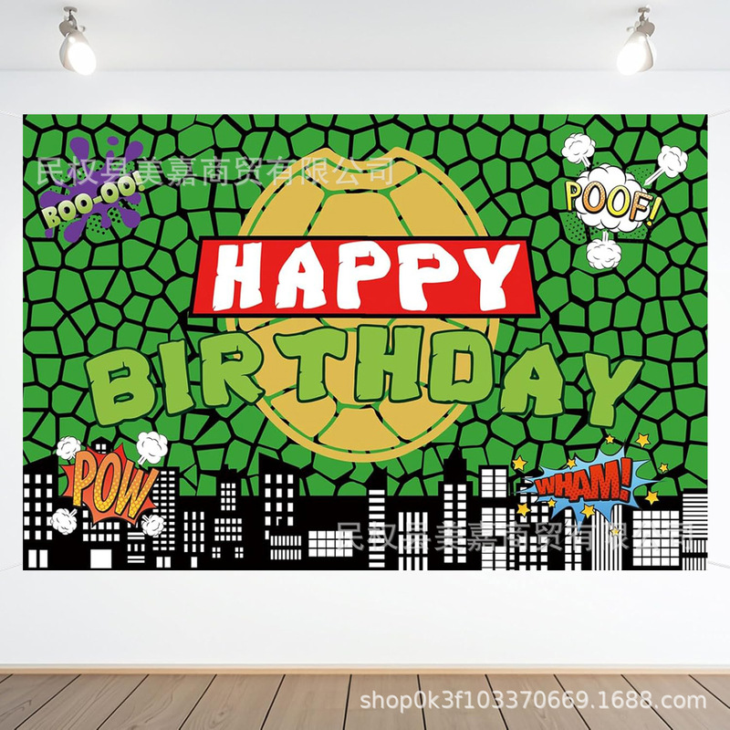 Amazon Cross-Border City Architecture Teenage Mutant Ninja Turtles Theme Photography Background Cloth Children's Birthday Party Banner Decoration